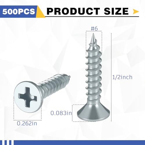 LEIFIDE 500#6 x 1/2'' Flat Head Wood Phillips Screws, Zinc-Plated Iron - color: Zinc-plated Iron, size: #6 x 1/2''