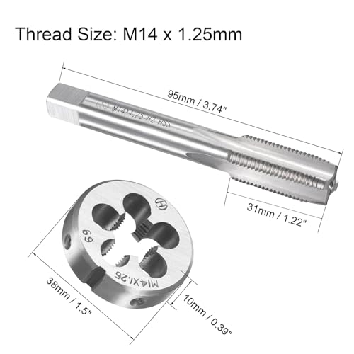 M14x1.25mm Metric Tap and Die Set,Machine Thread Screw Tap with Round Threading Die,Tap & Die Kit for Nut Screw Bolt Thread Repair - size: M14x1.25mm
