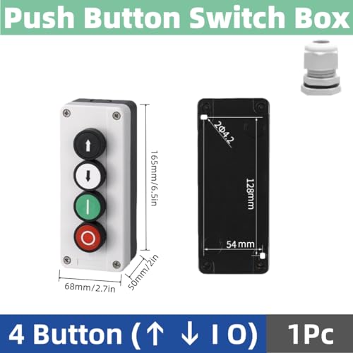 22mm Momentary Push Button Switch Station Box Emergency Stop Buttons IP65 Waterproof Control Switch for Gate Opener Self-Resetting Self-Locking Industrial Hand-Held Control Box(Four Button) - size: 4 Button ( ↑ ↓ I O )