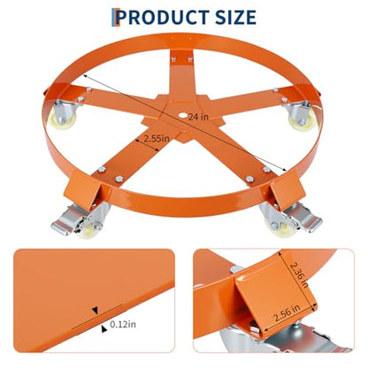 55 Gallon Heavy Duty Drum Dolly, 1,250 Pound Capacity,Barrel Dolly Cart Drum Caddy with Cross Braces & Swivel Casters Wheel,Non Tipping Design,Barrel Cart with Brake for Warehouse Drum Handling