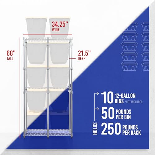SafeRacks Bin Storage Rack with 10 Bins, 12-Gal Totes, Silver - color: Zinc