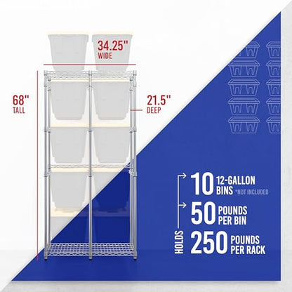 SafeRacks Bin Storage Rack with 10 Bins, 12-Gal Totes, Silver - color: Zinc