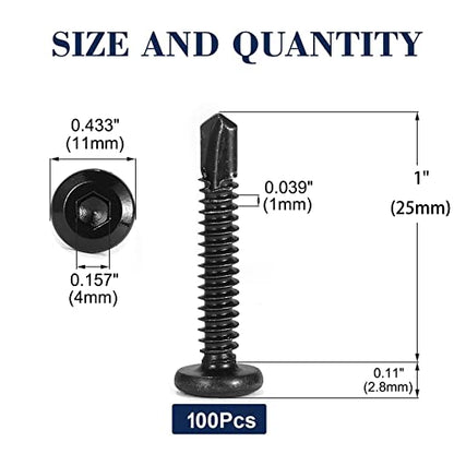 #12 x 1" Sheet Metal Screws 100Pcs 410 Stainless Steel Flat Head Socket Cap Screws, Tek Screws Allen Socket Drive Screws Fast Self Tapping Screws Black Oxide by SG TZH - size: #12 x 1"