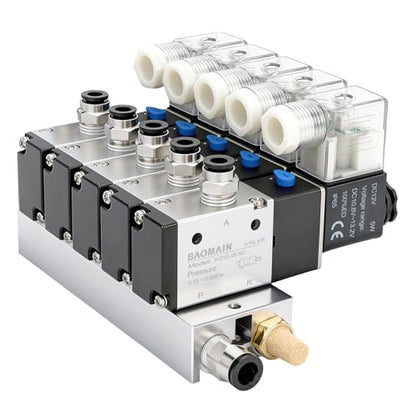 BAOMAIN 12V DC 3/2 Pneumatic Solenoid Valve 5 Station 3V210-08 Manifold Kit - size: 5-Station Valve Kit