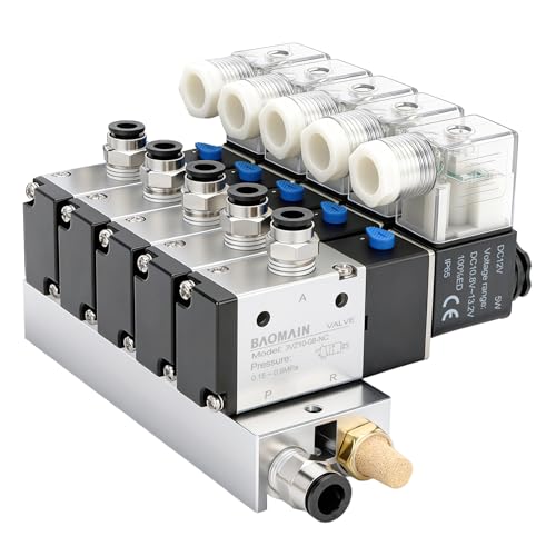 BAOMAIN 12V DC 3/2 Pneumatic Solenoid Valve 5 Station 3V210-08 Manifold Kit - size: 5-Station Valve Kit