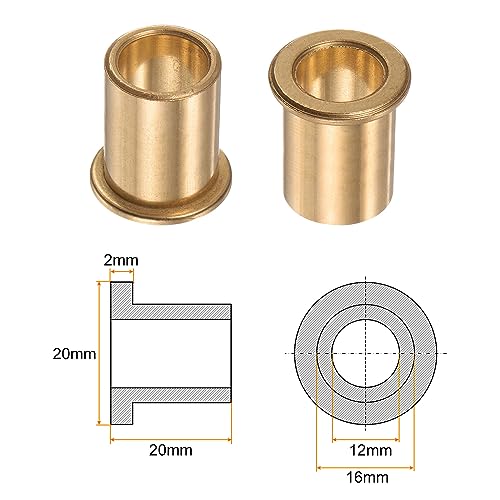 HARFINGTON 2pcs Flange Bearing Sleeve 12mmBore,16mmOD,20mm L,Bronze Bushing - size: 12mm x 16mm x 20mm