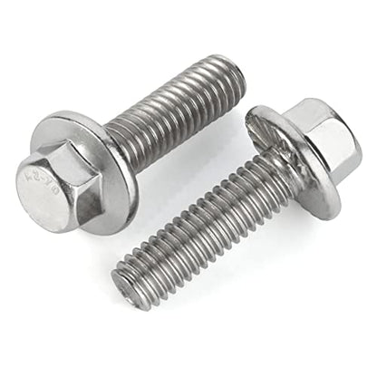 M6-1.0 x 16mm Flanged Hex Head Bolts Flange Hexagon Screws, Stainless Steel 18-8 (304), Plain Finish, 25 PCS - size: M6 x 16mm