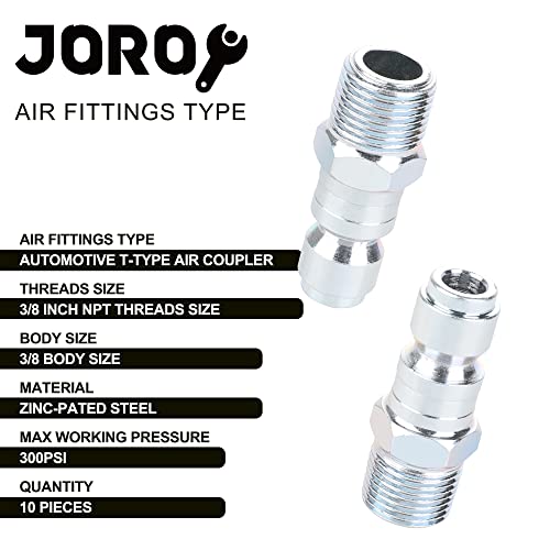 3/8 Air Compressor Hose Fittings, Automotive T-Type, 3/8 Inch NPT Male Threads Size, Steel Material, 10 Pieces Air Plug Set - size: 3/8 MNPT PLUG