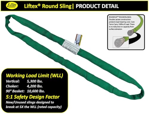 LIFTEX® | Dual-Cover Polyester Endless Round Sling | Made in USA | Heavy Duty Lifting Sling | Lifting Rigging Moving Towing Hoisting (ENR2 Green | 5300 lbs Vertical, 6 FEET) - color: ENR2 Green | 5300 lbs Vertical, size: 6 FEET