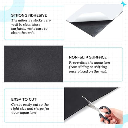 Pangda 1 Pcs 48 x 24 Inch Aquarium Fish Self Leveling Mat for Under Tank 5mm Thick Foam Compressible Neoprene Mat with Adhesive Backing Shockproof Waterproof Easy to Cut Stability, Black - size: 48 x 24 Inch