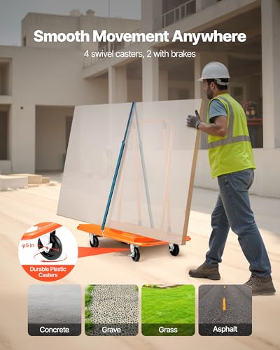 VEVOR Heavy-Duty Panel Dolly, Drywall Cart Features 45.28" x 21.8" Deck & 5" Swivel Wheels, Drywall Sheet Cart, Handling Wall Panel, Sheetrock, Lumber, Ideal for Garage, Home, Warehouse