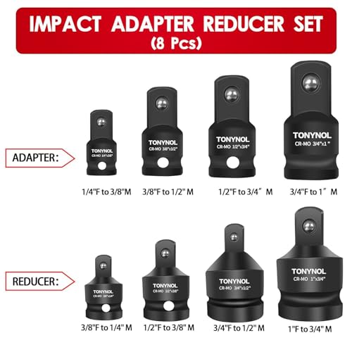 TONYNOL 8 Piece Impact Socket Adapter and Reducer Set - size: 8PCS CR-MO