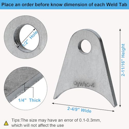 Weld on Tabs, Axle Shock Mount Bracket, 1/2" Hole, 1/4" Thick, 4 Pcs - color: 3" Axle Mount-1/4" Thick