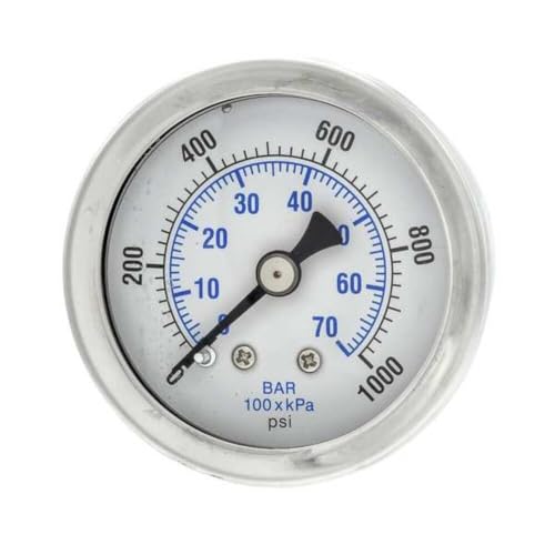 PIC Gauges 202L-158M Center Back Mount Glycerine Filled Pressure Gauge w/ SS Case/Bezel, Brass Internals, PC Lens, 1.5" Dial, 0/1000 psi Range, 1/8" Male NPT - style: 0 - 1,000 PSI