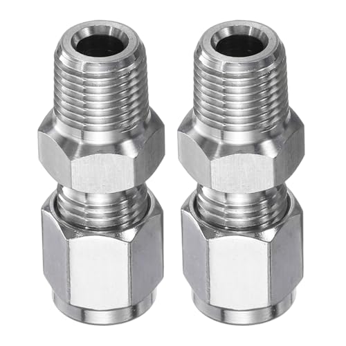 HARFINGTON 2pcs Compression Fitting 4mm Tube OD x 1/8" NPT Male Thread Stainless Steel Straight Coupler Adapter Compression Tube Pipe Fitting Connector for Oil Gas Water - size: 4mm OD x 1/8" NPT