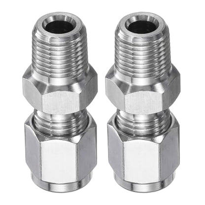 HARFINGTON 2pcs Compression Fitting 4mm Tube OD x 1/8" NPT Male Thread Stainless Steel Straight Coupler Adapter Compression Tube Pipe Fitting Connector for Oil Gas Water - size: 4mm OD x 1/8" NPT