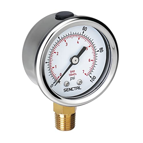 SENCTRL 0-100 Psi Lead-Free Pressure Gauge, 1/4" NPT Lower Mount - size: 0-100Psi, style: Lower Mount (Lead Free)