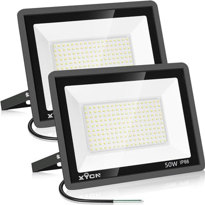 XYCN 2 Pack 50W 3000K Warm White LED Flood Light,Outside Flood Light,No Plug,7600LM Super Bright Outdoor Security Lights, IP66 Waterproof Floodlight for Yard,Playground,Garage, Garden, Lawn - size: 50W 3000K LED Flood Light 2pack