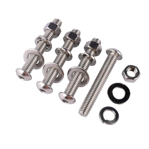 10 Sets 3/8-16 x 1 Button Head Socket Cap Bolts Screws, Hex Nuts, Flat & Lock Washers, 304 Stainless Steel 18-8 Fully Machine Thread, Silver - color: Silver, size: 3/8-16 x 1" (10 Sets)