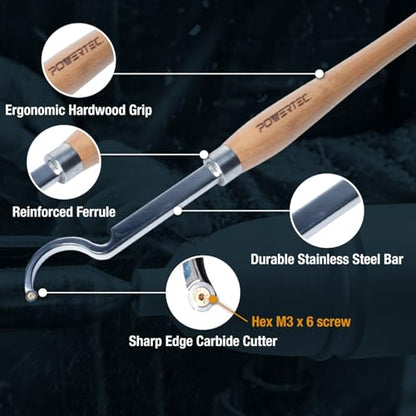 POWERTEC 71827 Carbide Tipped Woodturning Tool 3 Piece Set with Straight, Shallow Swan Neck & Deep Swan Neck for Deep Hollowing Work, Wood Lathe Chisel with Replaceable Tips - style: 3pcs set for deep hollowing