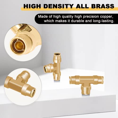Siptenk 1/4" OD Tube Brass Push to Connect Fittings 3PCS for Truck Trailer - color: 1/4" OD Tee