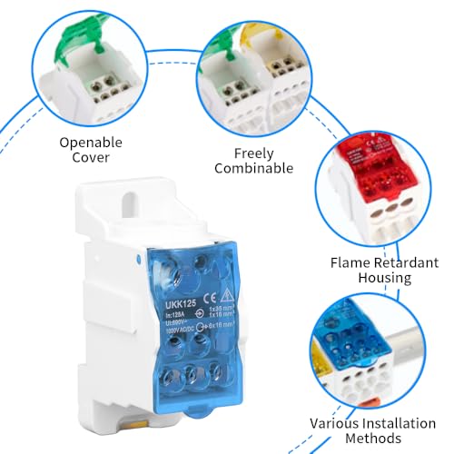 DIN Rail Distribution Box,690V 80A Positions Screw Terminal Block Junction Box Breaker Box Circuit Breaker Distribution Box for Various Power Distribution Needs (Yellow, 80A) - color: Yellow, size: 80A