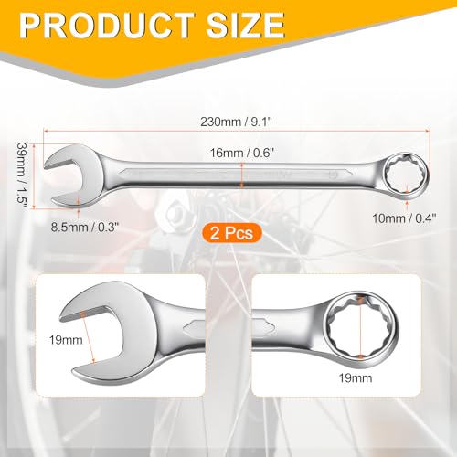 HARFINGTON 2Pcs Metric Combination Wrench 19mm Open End & 15-Degree Offset - size: 19mm