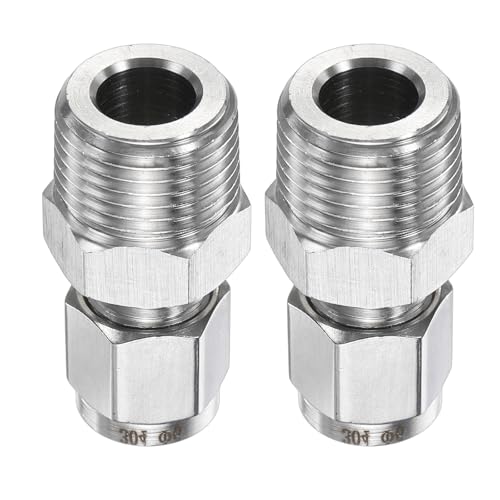 HARFINGTON 2pcs Compression Fitting 6mm Tube OD x 3/8" NPT Male Thread Stainless Steel Straight Coupler Adapter Compression Tube Pipe Fitting Connector for Oil Gas Water - size: 6mm OD x 3/8" NPT