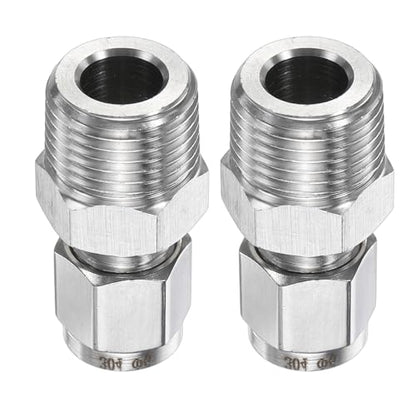HARFINGTON 2pcs Compression Fitting 6mm Tube OD x 3/8" NPT Male Thread Stainless Steel Straight Coupler Adapter Compression Tube Pipe Fitting Connector for Oil Gas Water - size: 6mm OD x 3/8" NPT