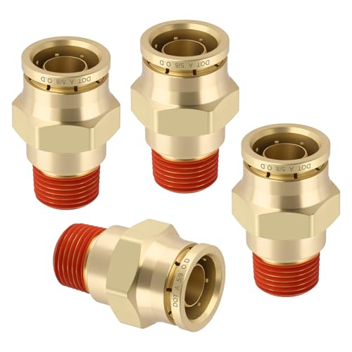 DOT Approved Male Straight Brass Union 5/8" Tube x 3/8" NPT, 4PCS - size: 5/8" OD x 3/8" NPT