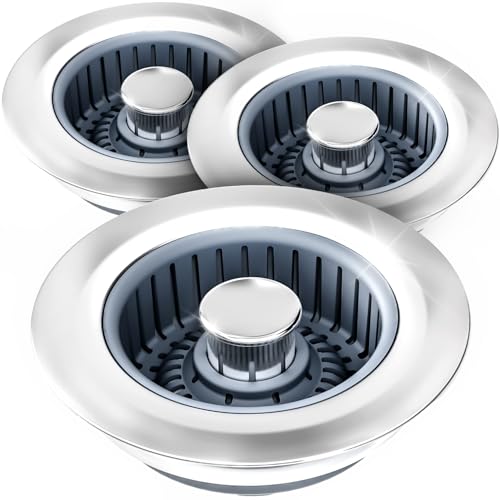 zaa 3 in 1 Kitchen Sink Drain Strainer Stopper Removable Basket Pop-Up - color: Silver Silver Silver