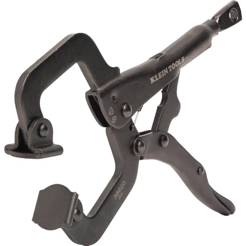 Klein Tools 38620 C-Clamp Locking Pliers with Swivel Pad Jaws, Intuitive Thumb Knob, Adjustable Clamp for Home, Shop, Woodworking, 6-Inch - style: 6-In Swivel Jaw