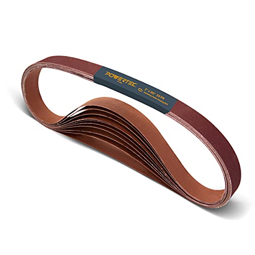 POWERTEC 1x30 Sanding Belts, 10PK, 80 Grit Aluminum Oxide 1 x 30 inch Sanding Belts for Belt Grinder, Belt and Disc Sander, Knife Sharpening, Woodworking, Metalworking (111290)