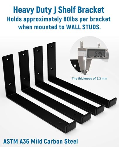 LEOPO Shelf Brackets 12 inch, 4-Pack 1/5 inch Thick Floating Shelf Bracket - color: black-4 pack, size: 11.25"