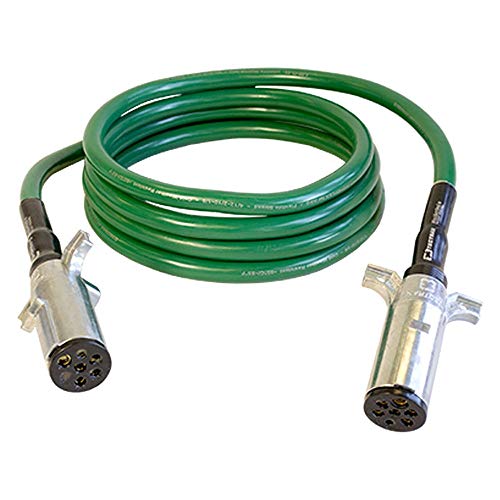Tectran 7-Way Plug ARTICFLEX™ ABS Straight Cable Assembly | Power Brake Lights for Semi Truck Trailer Tractor | 4/12-2/10 Conductor | 1/8 Gauge | Die-Cast Plugs w/WeatherSeal™ | Green | (12' Length) - size: 12' Length