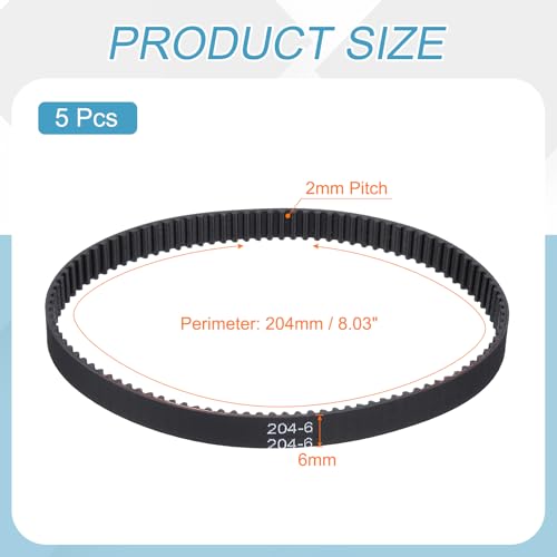 MECCANIXITY 5Pcs 204mm GT-2 Timing Belt 6mm Width 2mm Pitch Closed Loop - size: 204mm