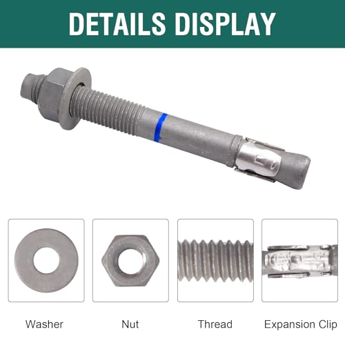 1" x 9" Concrete Anchors (5 Pack) 1 inch Wedge Anchors Bolts Hot Dip Galvanized - size: 1"x9" (5 PCS)