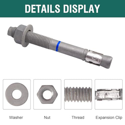 1" x 9" Concrete Anchors (5 Pack) 1 inch Wedge Anchors Bolts Hot Dip Galvanized - size: 1"x9" (5 PCS)