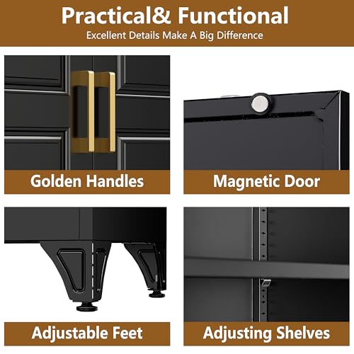 Polup 75" Metal Storage Cabinet, Tall Kitchen Pantry Cabinet with 1 Drawer - color: Black, size: 75"H - 1 Drawer