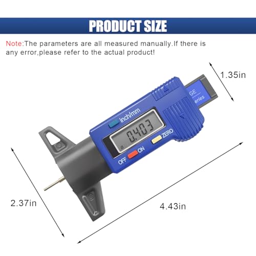 Digital Tire Tread Depth Gauge, Portable 0.01mm Resolution, Blue - color: Blue