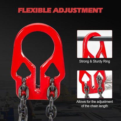 Pindex 5/16 Inch x 10 Ft 7000lbs 3.18 Tons G80 Chain Sling with Adjuster Hooks,Adjustable Length and Angle for Safe Towing - size: 10Ft 3T Adjustable
