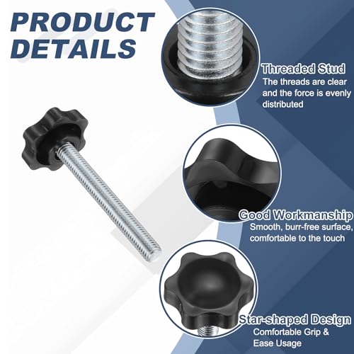 uxcell 2Pcs 3/8"-16 Star Knobs 3.1" Threaded Stud Male Clamping Knob - size: 3/8"-16, 3.1"