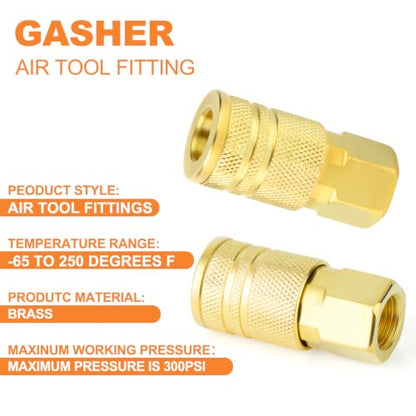 GASHER 12PCS 3/8"FNPT Brass Industrial Coupler,1/4 Flow Quick Connect Air Coupler - size: 3/8" NPT Female Threads
