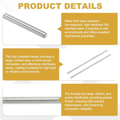 uxcell 10Pcs Fully Threaded Rod M2 x 0.4mm Pitch 60mm/2.4 Inch Threaded - size: M2x0.4mmx60mm