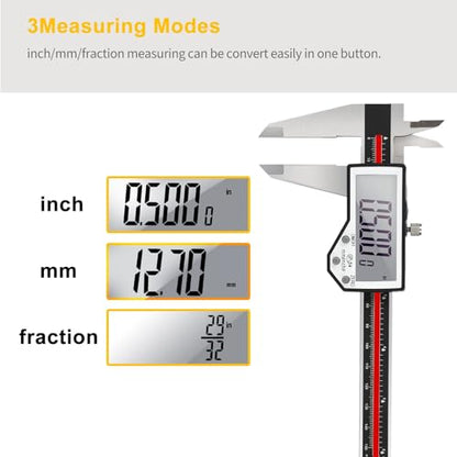 Digital Caliper, 6" Caliper Measuring Tool Extreme Accuracy Waterproof Electronic Vernier Caliper Industrial Stainless Steel Digital, Durable Measuring Tool with Large LCD Screen - color: Red Stainless Steel, size: 6"