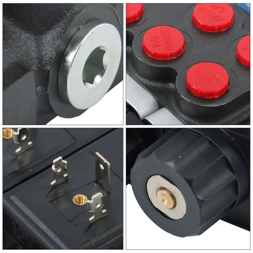 4 Spool Solenoid 12V DC Hydraulic Control Valve Double Acting 13GPM Hydraulic Solenoid Directional Valve 3600PSI Inlet port Outlet port SAE10 Working ports SAE8