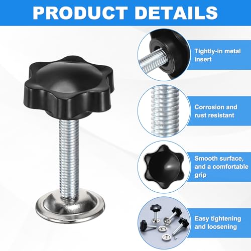 M METERXITY 2-Pack Star Handle Hand Screws, M8x40mm Carbon Steel Thread Star Clamping Knobs with Screws, Pressure Plate and Rubber Pad for Woodworking/Mechanical Equipment [Black] - size: M8 x 40mm