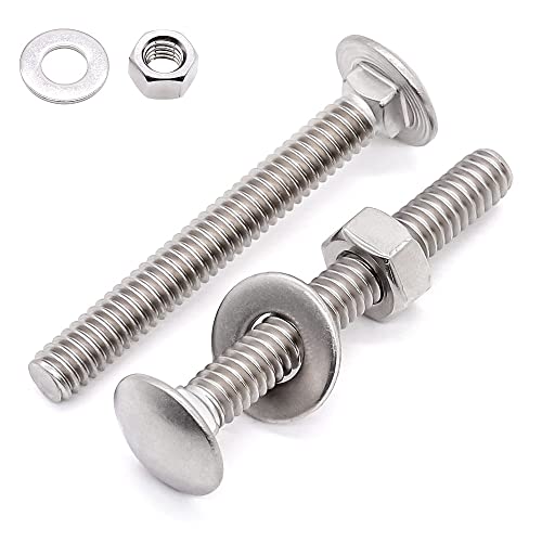 1/4-20 x 2-1/2 Inch Carriage Bolt Kit, 304 Stainless Steel (18-8) with Hex Nuts & Flat Washers - 16 Sets, Round Head Square Neck, Full Thread Coverage by Glvaner - size: 1/4-20 x 2-1/2"