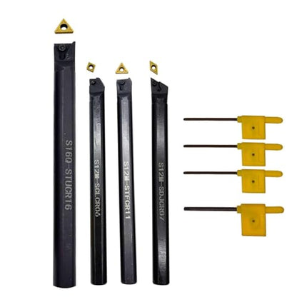 1/2in Indexable Turning Tool Holder Boring Bars with Carbide Turning Inserts - style: 4 blade holders+4 blades