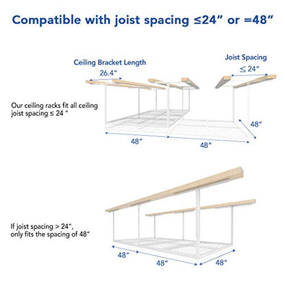 FLEXIMOUNTS 4x8 Overhead Garage Ceiling Storage Rack, 2 Pack, White - color: White, size: 4x8 ft